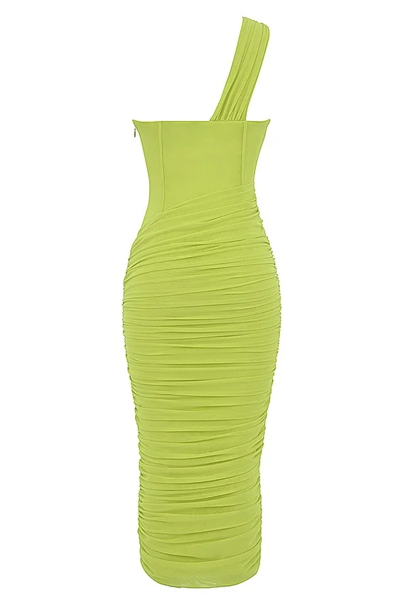 Valentina Lime Asymmetric Cutout Midi Dress Valentina Lime Asymmetric Cutout Midi Dress
