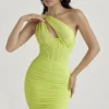 Valentina Lime Asymmetric Cutout Midi Dress Valentina Lime Asymmetric Cutout Midi Dress