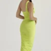 Valentina Lime Asymmetric Cutout Midi Dress Valentina Lime Asymmetric Cutout Midi Dress