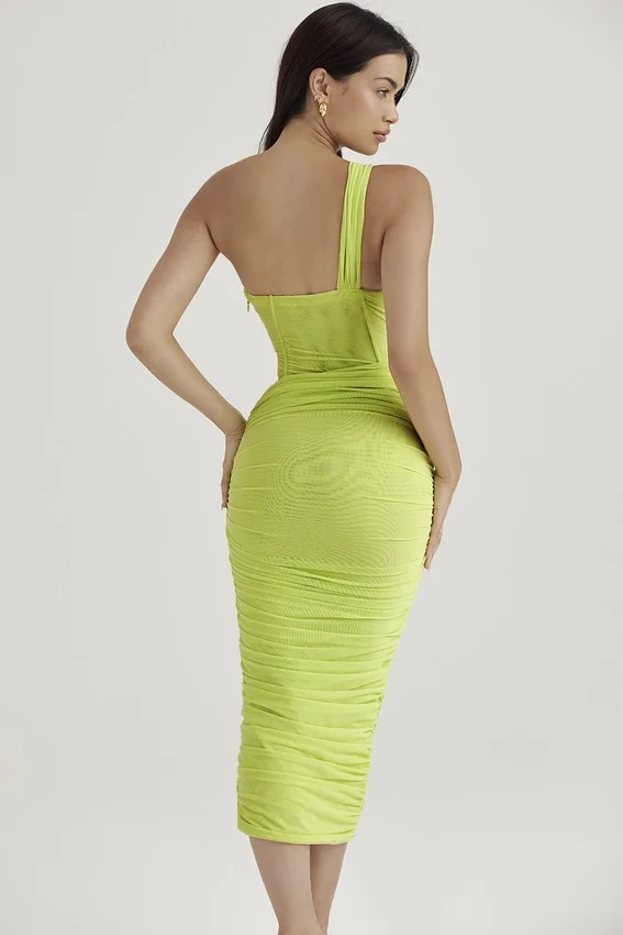Valentina Lime Asymmetric Cutout Midi Dress Valentina Lime Asymmetric Cutout Midi Dress
