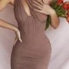 Valentina Mocha Asymmetric Cutout Midi Dress Valentina Mocha Asymmetric Cutout Midi Dress