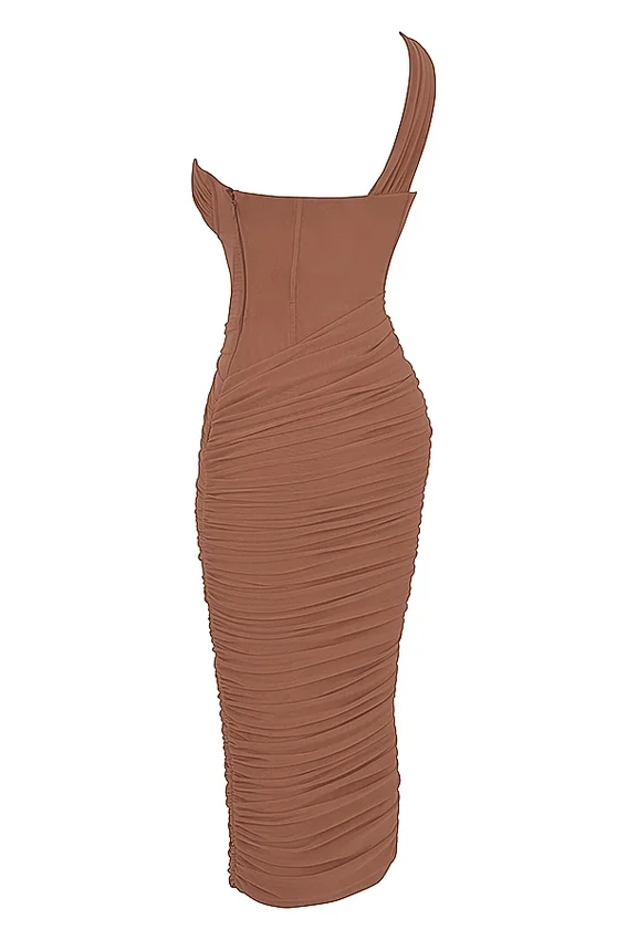 Valentina Mocha Asymmetric Cutout Midi Dress Valentina Mocha Asymmetric Cutout Midi Dress