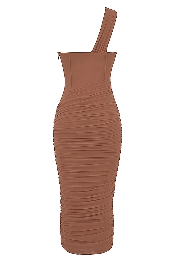 Valentina Mocha Asymmetric Cutout Midi Dress Valentina Mocha Asymmetric Cutout Midi Dress