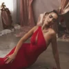 Valentina Scarlet Asymmetric Cutout Midi Dress Valentina Scarlet Asymmetric Cutout Midi Dress