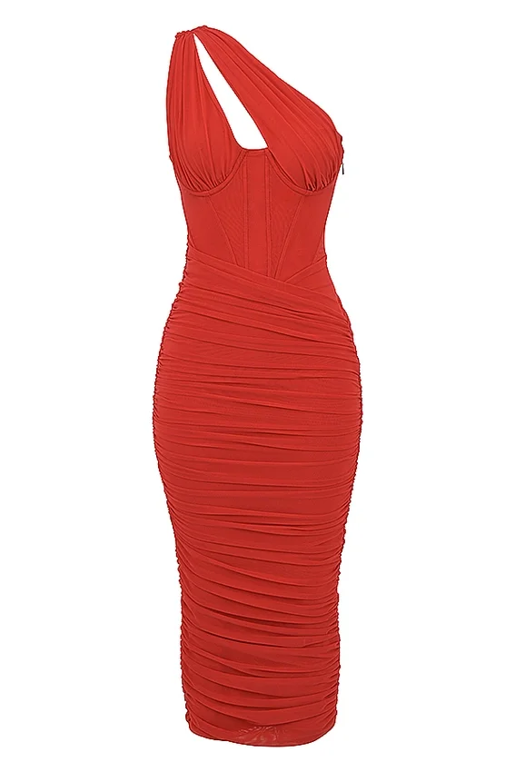 Valentina Scarlet Asymmetric Cutout Midi Dress Valentina Scarlet Asymmetric Cutout Midi Dress