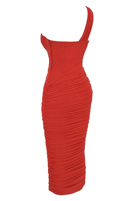 Valentina Scarlet Asymmetric Cutout Midi Dress Valentina Scarlet Asymmetric Cutout Midi Dress