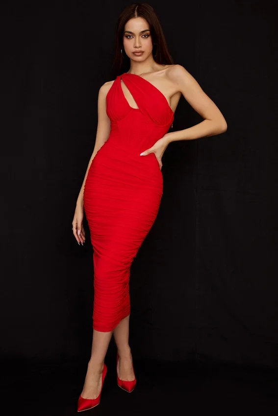 Valentina Scarlet Asymmetric Cutout Midi Dress Valentina Scarlet Asymmetric Cutout Midi Dress