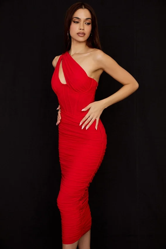 Valentina Scarlet Asymmetric Cutout Midi Dress Valentina Scarlet Asymmetric Cutout Midi Dress