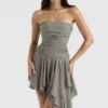 Valeria Smoke Gathered Asymmetric Dress Valeria Smoke Gathered Asymmetric Dress