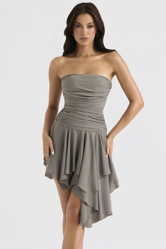 Valeria Smoke Gathered Asymmetric Dress Valeria Smoke Gathered Asymmetric Dress