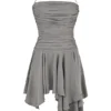 Valeria Smoke Gathered Asymmetric Dress Valeria Smoke Gathered Asymmetric Dress