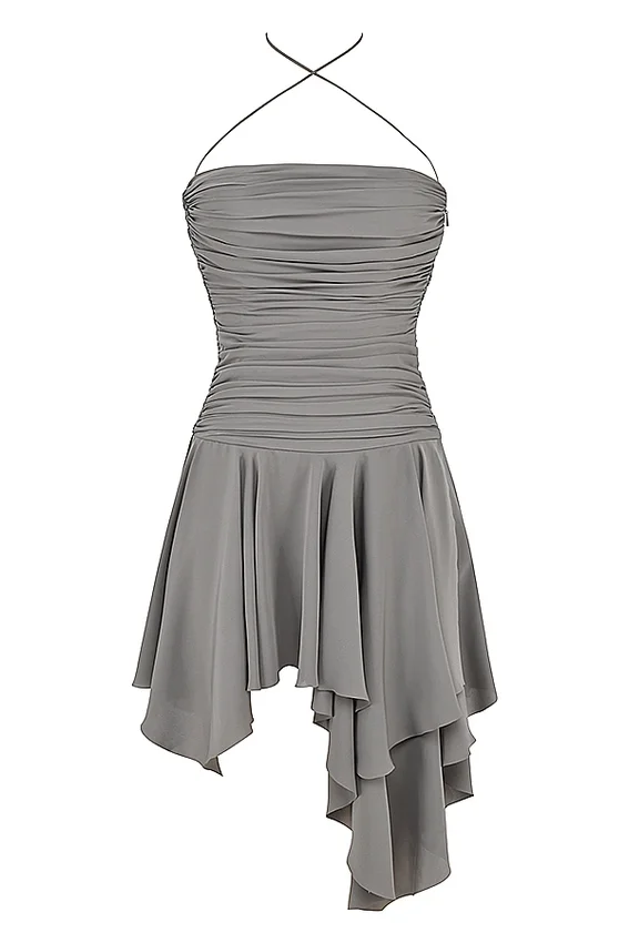 Valeria Smoke Gathered Asymmetric Dress Valeria Smoke Gathered Asymmetric Dress