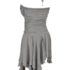 Valeria Smoke Gathered Asymmetric Dress Valeria Smoke Gathered Asymmetric Dress