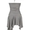 Valeria Smoke Gathered Asymmetric Dress Valeria Smoke Gathered Asymmetric Dress
