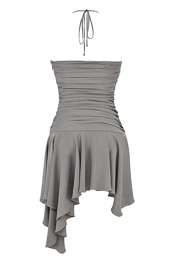 Valeria Smoke Gathered Asymmetric Dress Valeria Smoke Gathered Asymmetric Dress