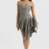 Valeria Smoke Gathered Asymmetric Dress Valeria Smoke Gathered Asymmetric Dress