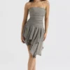 Valeria Smoke Gathered Asymmetric Dress Valeria Smoke Gathered Asymmetric Dress