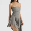 Valeria Smoke Gathered Asymmetric Dress Valeria Smoke Gathered Asymmetric Dress