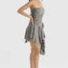 Valeria Smoke Gathered Asymmetric Dress Valeria Smoke Gathered Asymmetric Dress