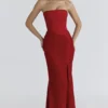 Valerie Red Satin Lace Strapless Maxi Dress Valerie Red Satin Lace Strapless Maxi Dress