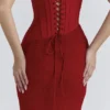 Valerie Red Satin Lace Strapless Maxi Dress Valerie Red Satin Lace Strapless Maxi Dress