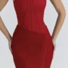 Valerie Red Satin Lace Strapless Maxi Dress Valerie Red Satin Lace Strapless Maxi Dress