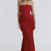 Valerie Red Satin Lace Strapless Maxi Dress Valerie Red Satin Lace Strapless Maxi Dress