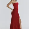 Valerie Red Satin Lace Strapless Maxi Dress Valerie Red Satin Lace Strapless Maxi Dress