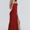 Valerie Red Satin Lace Strapless Maxi Dress Valerie Red Satin Lace Strapless Maxi Dress