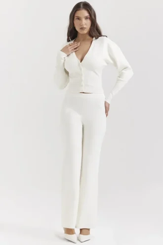 Vanna Off White Cotton Knitted Trousers Vanna Off White Cotton Knitted Trousers