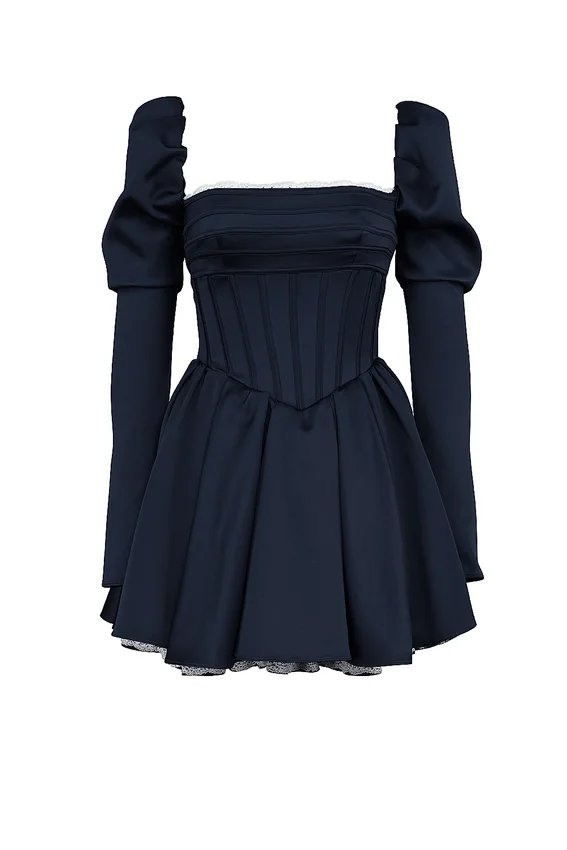 Venetia Midnight Satin Puff Sleeve Mini Dress Venetia Midnight Satin Puff Sleeve Mini Dress