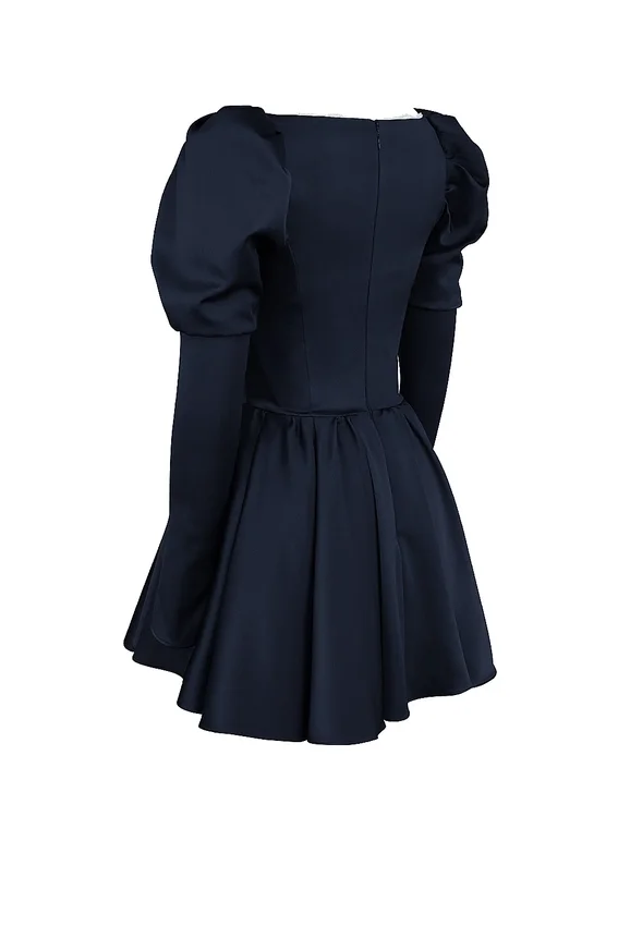 Venetia Midnight Satin Puff Sleeve Mini Dress Venetia Midnight Satin Puff Sleeve Mini Dress