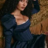 Venetia Midnight Satin Puff Sleeve Mini Dress Venetia Midnight Satin Puff Sleeve Mini Dress