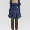 Venetia Midnight Satin Puff Sleeve Mini Dress Venetia Midnight Satin Puff Sleeve Mini Dress