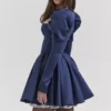 Venetia Midnight Satin Puff Sleeve Mini Dress Venetia Midnight Satin Puff Sleeve Mini Dress