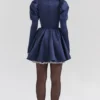 Venetia Midnight Satin Puff Sleeve Mini Dress Venetia Midnight Satin Puff Sleeve Mini Dress