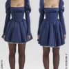 Venetia Midnight Satin Puff Sleeve Mini Dress Venetia Midnight Satin Puff Sleeve Mini Dress
