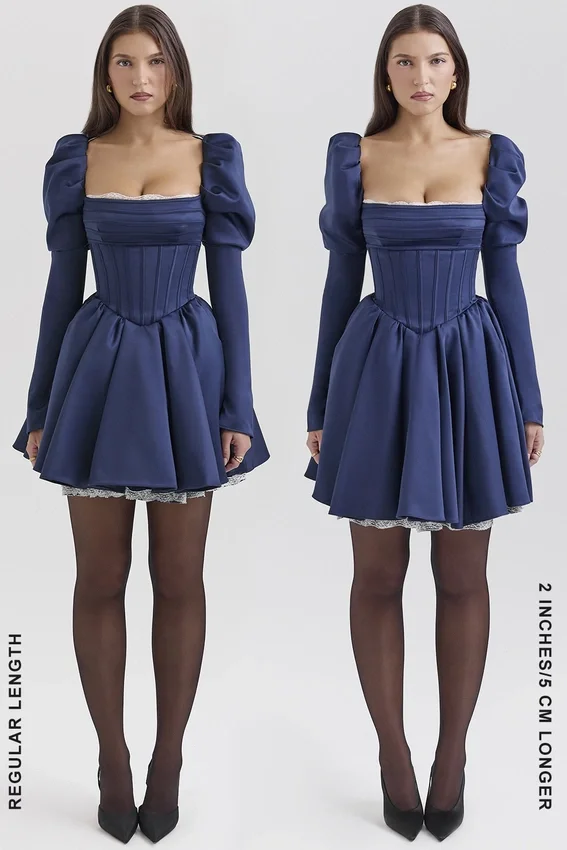 Venetia Midnight Satin Puff Sleeve Mini Dress Venetia Midnight Satin Puff Sleeve Mini Dress