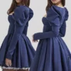 Venetia Midnight Satin Puff Sleeve Mini Dress Venetia Midnight Satin Puff Sleeve Mini Dress