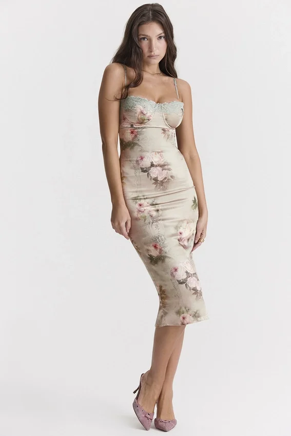 Venus Vintage Floral Midi Dress Venus Vintage Floral Midi Dress