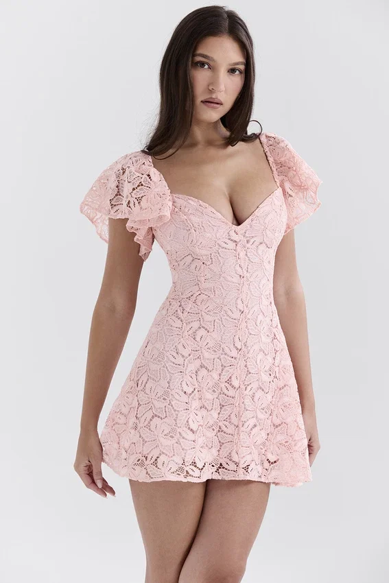 Verity Perfectly Pink Floral Lace Mini Dress Verity Perfectly Pink Floral Lace Mini Dress
