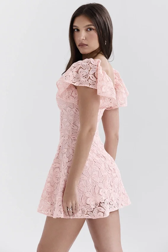 Verity Perfectly Pink Floral Lace Mini Dress Verity Perfectly Pink Floral Lace Mini Dress