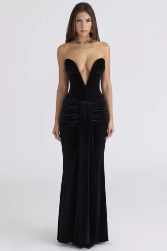 Vienne Black Velvet Deep Plunge Maxi Gown – Limited Edition