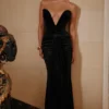 Vienne Black Velvet Deep Plunge Maxi Gown – Limited Edition
