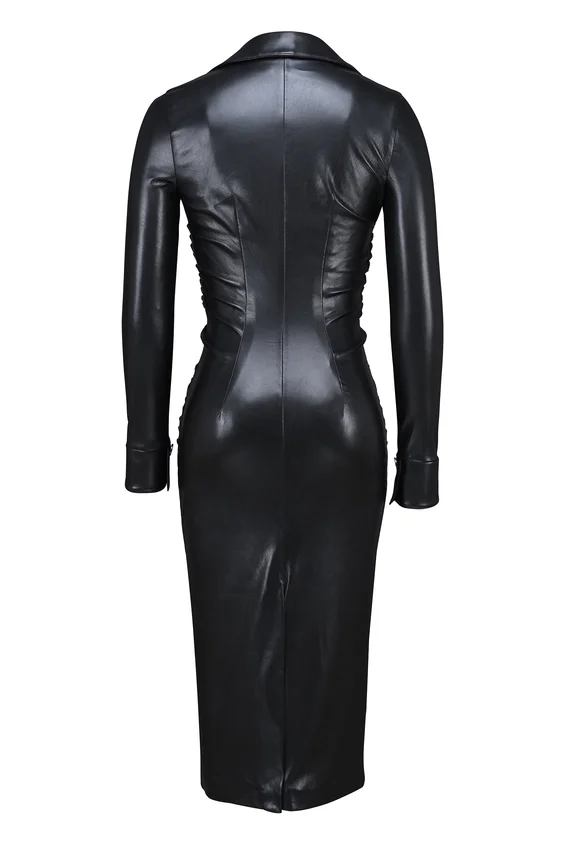 Viola Black Vegan Leather Long Sleeve Midi Dress Viola Black Vegan Leather Long Sleeve Midi Dress