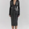 Viola Black Vegan Leather Long Sleeve Midi Dress Viola Black Vegan Leather Long Sleeve Midi Dress
