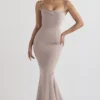 Violette Mushroom Satin Fishtail Gown Violette Mushroom Satin Fishtail Gown