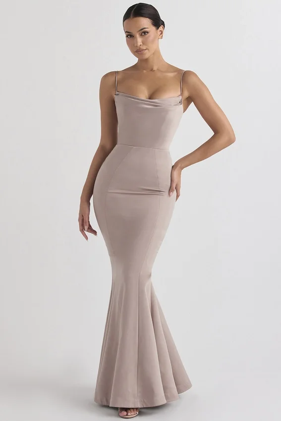 Violette Mushroom Satin Fishtail Gown Violette Mushroom Satin Fishtail Gown