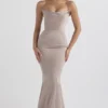 Violette Mushroom Satin Fishtail Gown Violette Mushroom Satin Fishtail Gown