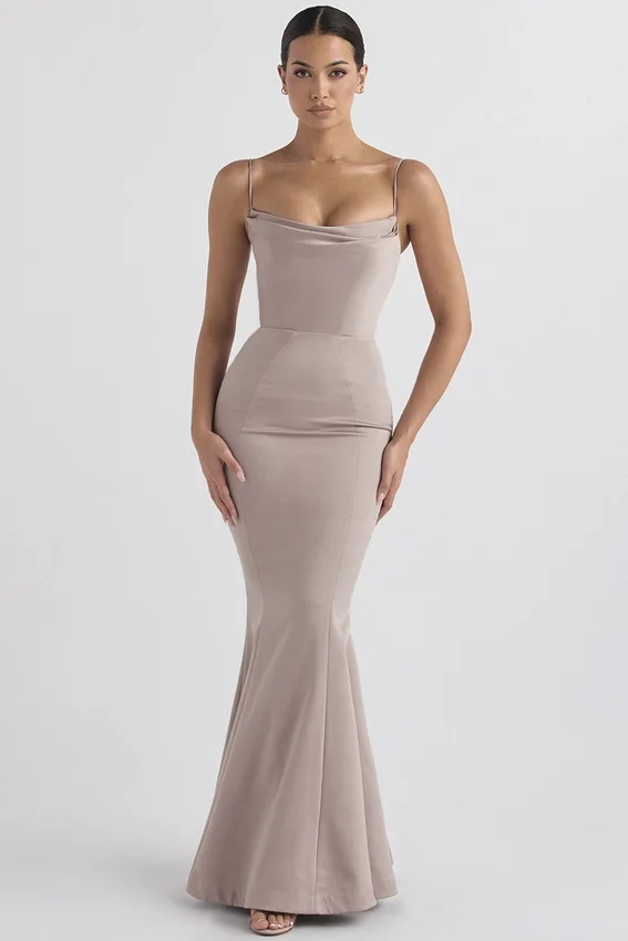 Violette Mushroom Satin Fishtail Gown Violette Mushroom Satin Fishtail Gown